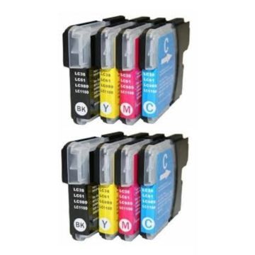 Huismerk Brother LC-980 / LC-1100 inkt cartridges 2 x 4 Kleuren Multipack (170 ml)